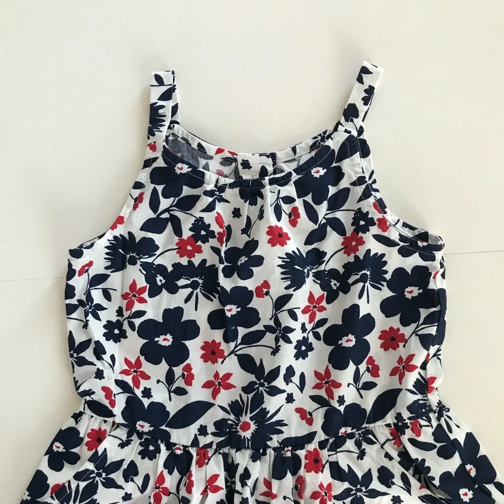 Girls White Sundress with Navy and Red Floral Print size 4T